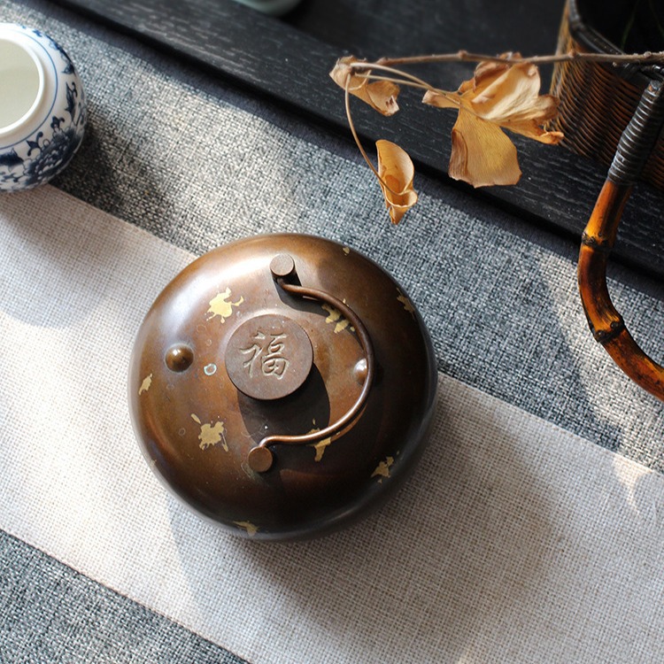 Quà Tặng Trung Quốc phong cách Trung Quốc phong cách cổ đại rắc vàng đồng nguyên chất súp mẹ cầm tay ấm Mặt dây chuyền khắc chữ