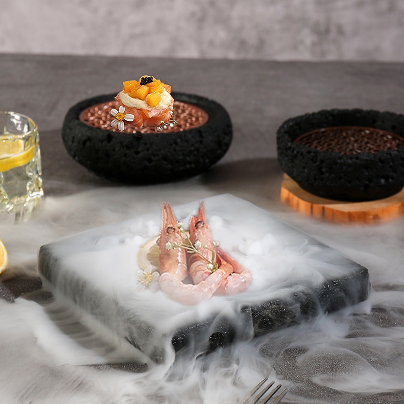 Planet Stone Bowl nổi tiếng trên mạng thịt nướng thiên thạch núi lửa vị trí trên đĩa khói cốc xông khói khách sạn mặt trăng sáng tạo đá khô bộ đồ ăn đặc biệt