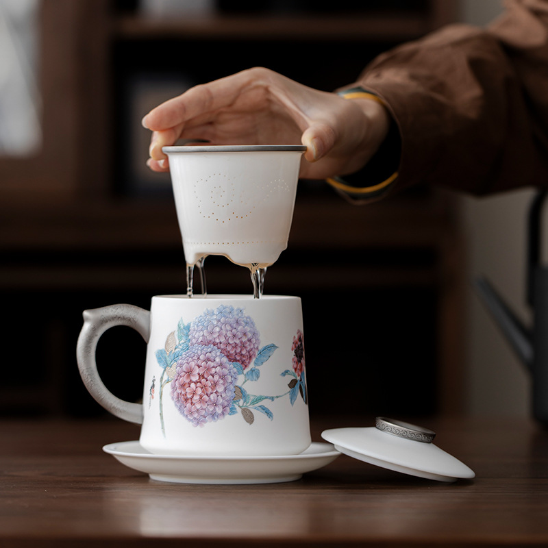 Cốc văn phòng sứ ngọc dương Dujingshanfang cốc pha trà nữ tách trà cao cấp sang trọng nhẹ quà tặng cao cấp