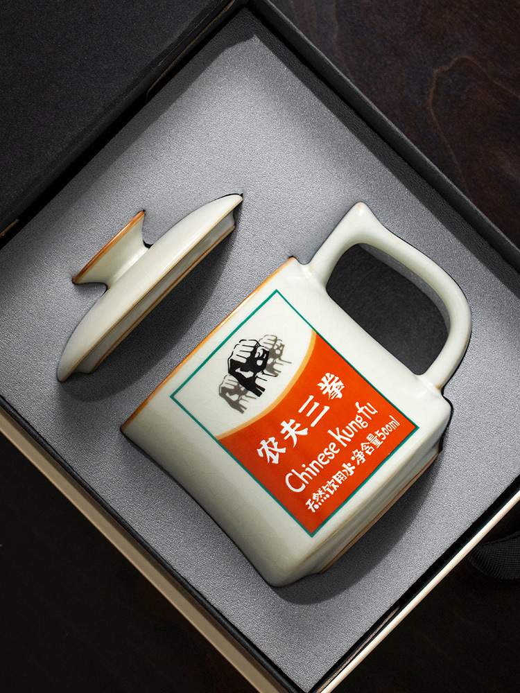 Cốc gốm sứ Ruyao Farmer Sanquan cốc pha trà sáng tạo dung tích lớn gia dụng có nắp cốc nước cốc văn phòng