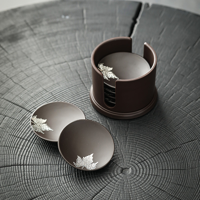 Lót cốc trà điện gỗ Bộ trà đạo Bộ đệm cách nhiệt lót cốc đựng đồ Bộ gỗ mun gia dụng kiểu Nhật