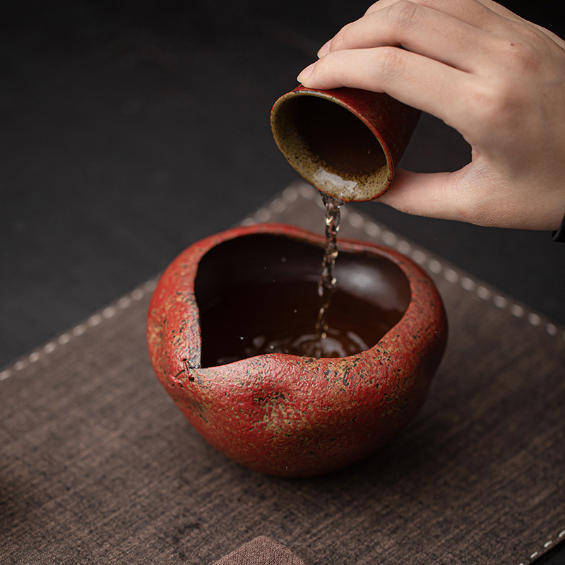 Bùn đá cũ, núi đỏ, móng tay, lò nung Jianshui, gốm thô, rửa cốc, rửa cốc, thùng xỉ trà, phụ kiện bộ trà, thùng nước thải trà