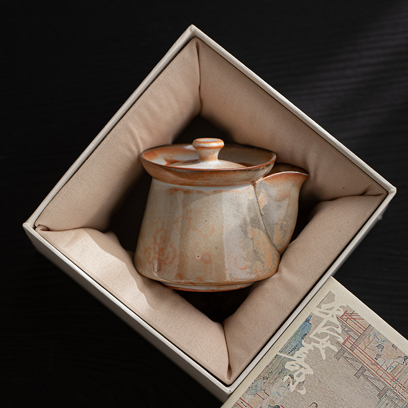 Ấm trà cầm tay Shino ware dùng trong gia đình, bộ ấm trà nung lò cổ điển, ấm trà đơn có bộ lọc gốm dễ vỡ, bộ hộp quà tặng.