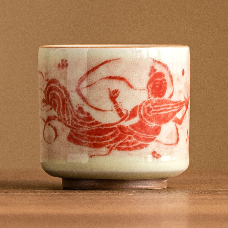 Chén trà gốm sứ Đức Hoa văn hóa và sáng tạo Đôn Hoàng cốc cầm tay bộ trà Trung Quốc cốc chủ nhân vẽ tay cốc đơn tách trà Kung Fu