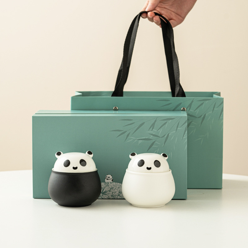 Hộp đựng trà mini gấu trúc, hộp đựng trà nhỏ cao cấp gốm sứ, hộp đựng trà chống ẩm kín sáng tạo, di động