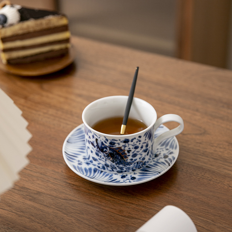 Cốc cà phê xanh trắng cốc gốm sứ tinh xảo cao cấp cốc chủ nhân nữ cốc trà gia dụng bộ đĩa cốc cổ điển