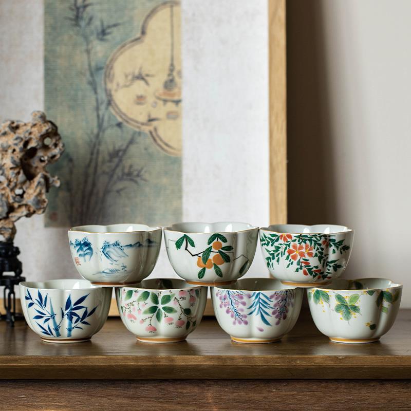Màu xám thực vật vẽ tay hoa mận cốc chủ nhân gốm sứ tráng men đơn cốc uống trà cốc trà bộ trà Kung Fu gia dụng cốc trà