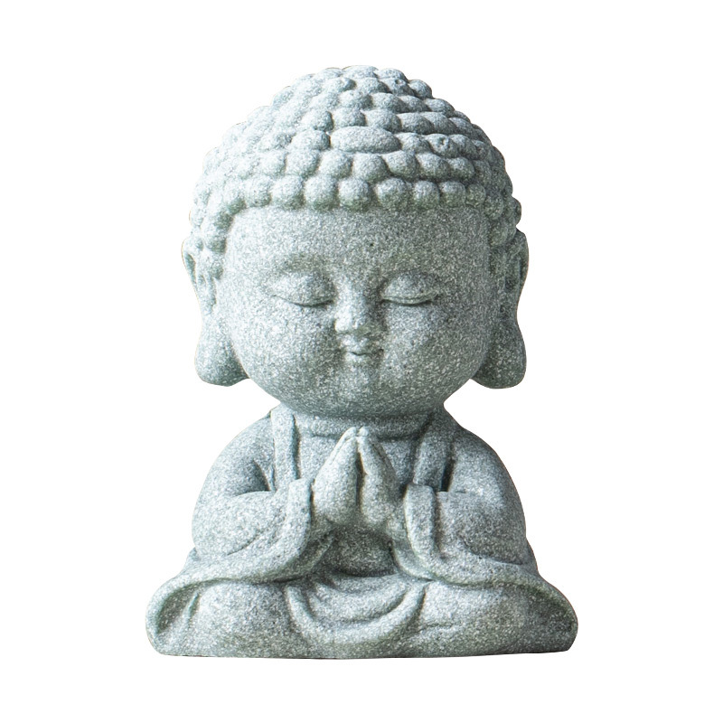 Đồ trang trí nhỏ ba vị Phật và thiền bằng đá xanh