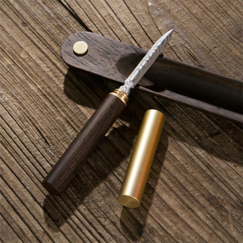 Dao trà Damascus hoa văn thép kim Trà Gỗ Mun gỗ rắn mở bánh Trà Công cụ trà Dụng cụ trà Pu'er dao trà Phụ Kiện Bộ trà