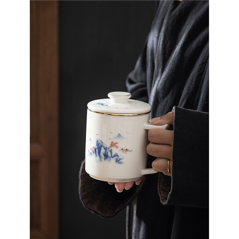 Cốc trà ngọc bích mỡ cừu cốc tách nước trà cốc nước văn phòng gốm sứ logo công ty họp thường niên quà tặng lưu niệm