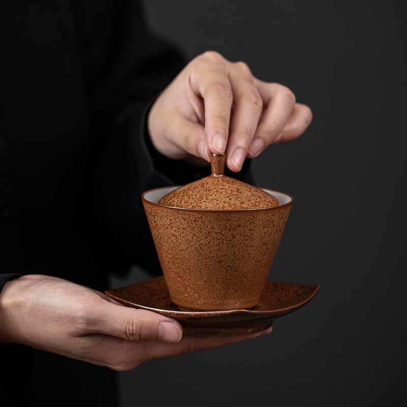 Ẩn bát có nắp đậy Ba tài, bát trà gốm sứ, cốc trà, Lò Nung thủ công kiểu Nhật, dụng cụ pha trà Kung Fu cổ điển