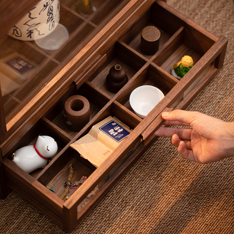 Tủ lưu trữ gỗ óc chó tủ trưng bày trà kiểu Trung Quốc để bàn giá bộ trà phòng trà tủ trà giá để đồ trang trí