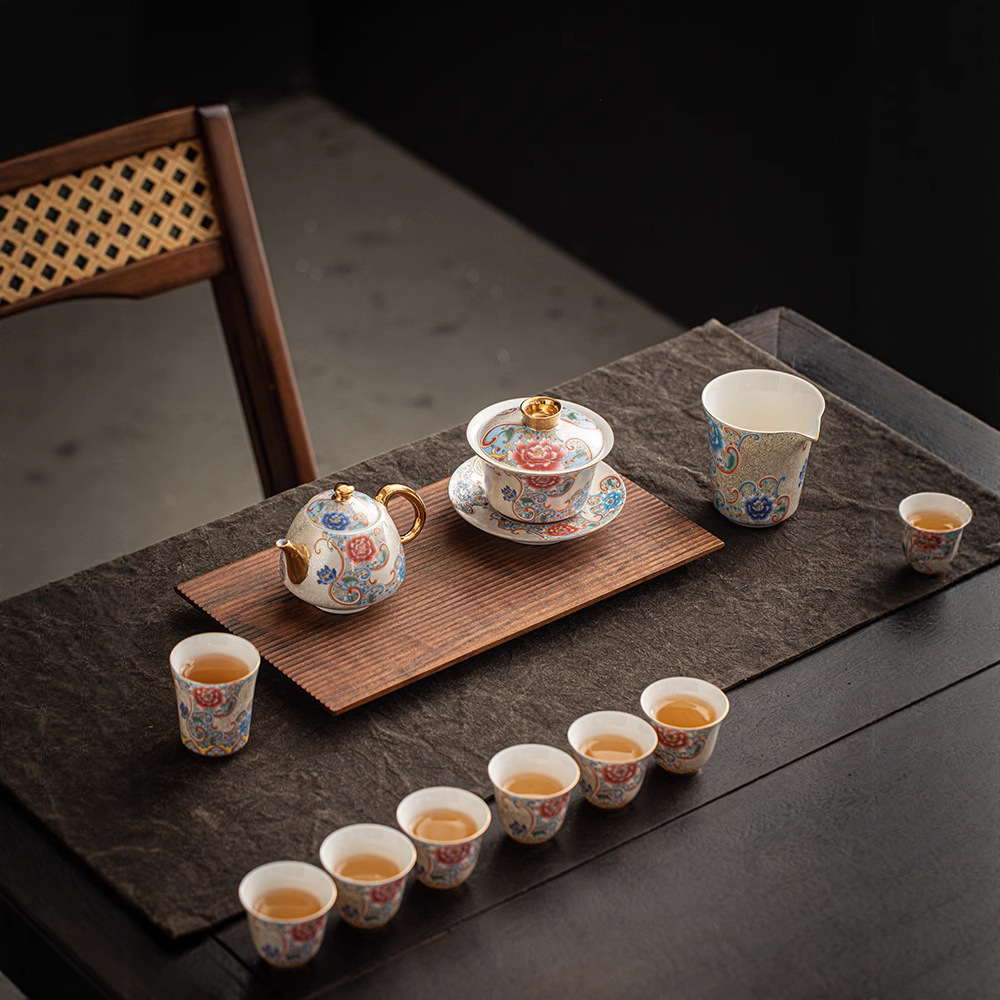 Ấm trà cloisonné bạc nguyên chất thủ công, bát trà ba tài năng bằng gốm sứ, cốc công bằng, bộ trà Kung Fu tinh tế, hộp quà