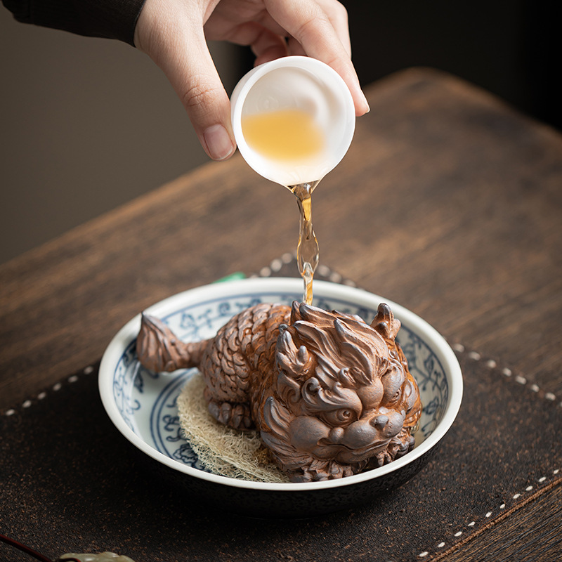 Đồ trang trí kỳ lân bùn đá cũ, bàn trà Trung Quốc, vật nuôi trà, bộ trà Kung Fu, phụ kiện có thể nuôi trà, đồ thủ công trên xe gia đình