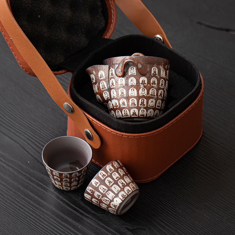 Bộ trà du lịch mạ bạc hoa bùn đá cũ, một ấm hai cốc, bộ pha trà Kung Fu tiện dụng trên xe cắm trại ngoài trời