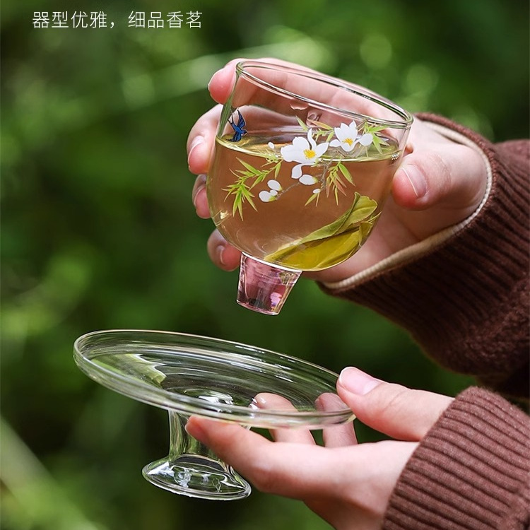 Cốc trà thủy tinh mùa xuân mới cốc trà xanh đặc biệt cốc trà dày chịu nhiệt cốc chủ nhân Bát trà cao cấp Cốc thơm