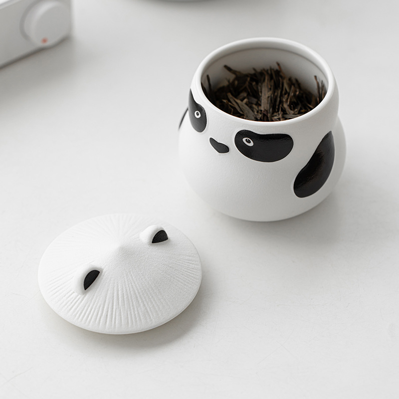 Bình đựng trà gấu trúc, bình đựng trà cầm tay chống ẩm gốm sứ sáng tạo gia dụng, bình đựng trà rỗng