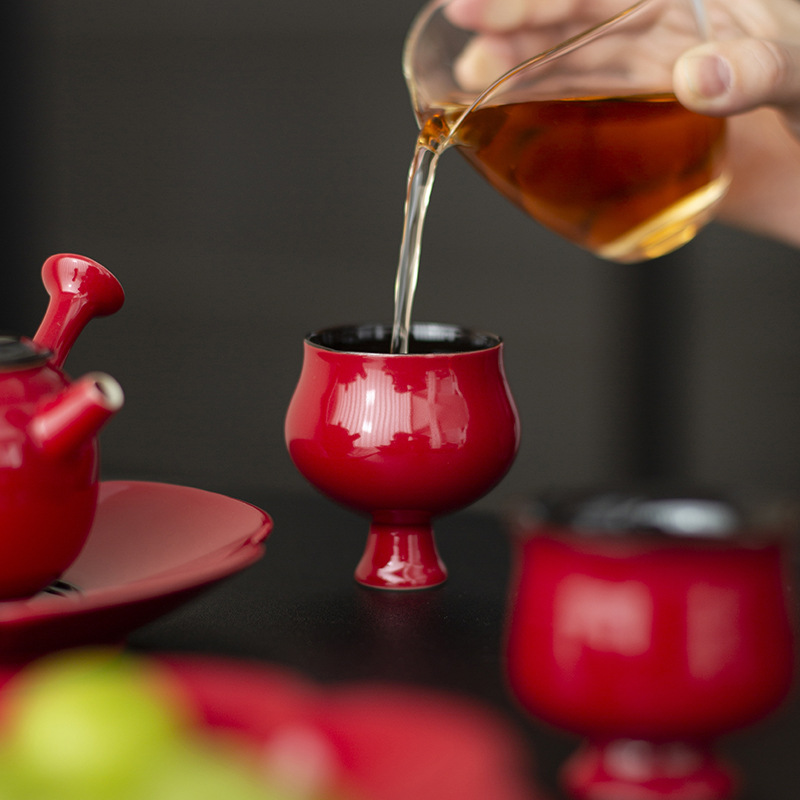 Ấm trà sứ tráng men đỏ Tử Cấm Thành, cốc trà, dụng cụ pha trà Kung Fu, dụng cụ pha trà gia dụng dành cho nữ, dụng cụ pha trà