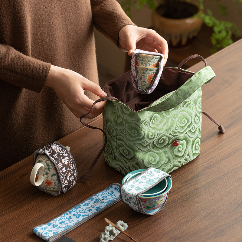 Nắp bát bằng da lộn dải bảo vệ ấm trà dải bảo vệ ấm trà chống va đập mới Trung Quốc vải phong cách Trung Quốc phụ kiện trà đạo bán buôn