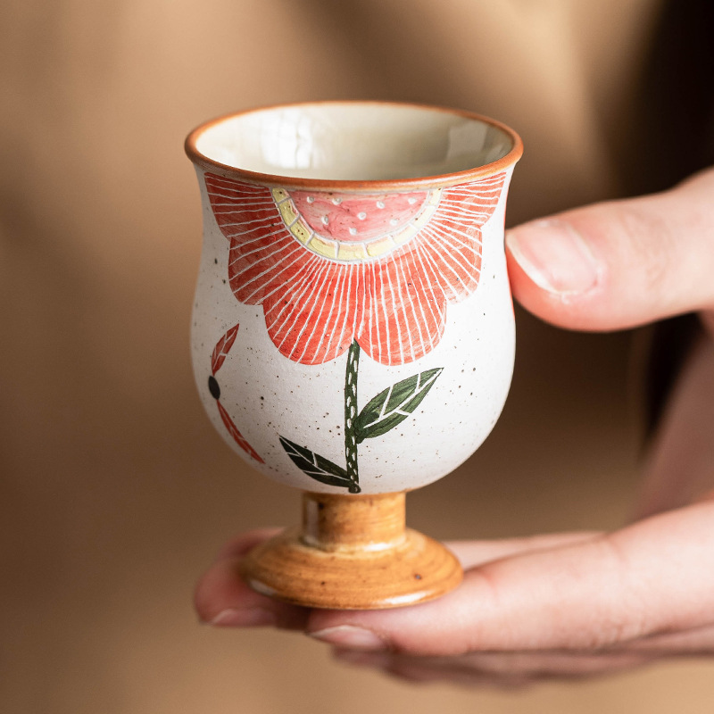 Cốc hoa hướng dương chạm khắc màu hồng, cốc trà gốm sứ, cốc chủ nhân gia đình, cốc trà chuyên dụng cá nhân cao cấp, cốc đơn