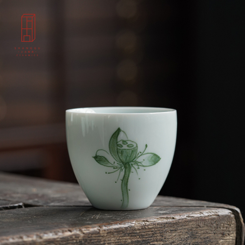 Bộ trà men ngọc vẽ tay, tách trà Kung Fu, tách trà, tách trà, tách chủ nhân cá nhân, tách trà gốm sứ