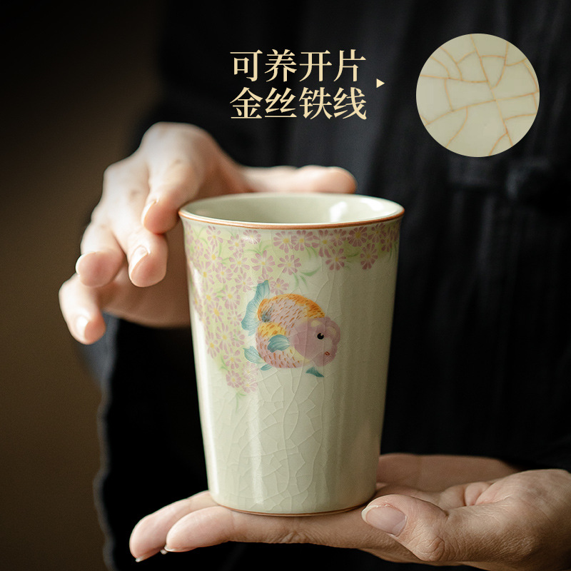Cốc cốc Coca cá vàng Ru Lò Vàng Kiểu Trung Quốc Cốc sứ dung tích lớn cốc chủ nhân cốc uống trà cốc nước giải khát cổ điển kiểu Trung Quốc