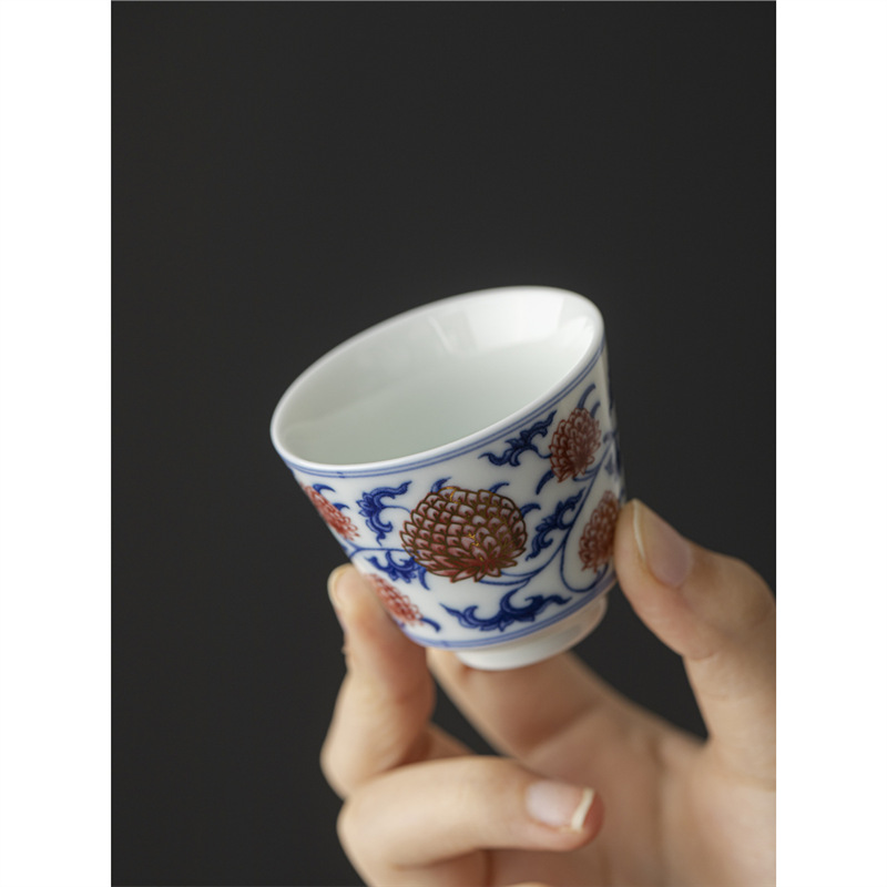 Màu xanh và trắng men đỏ chủ nhân cốc hoa sen kim cương cốc trà gốm sứ cốc khách cốc đơn cốc sản phẩm gia dụng bán buôn cổ điển