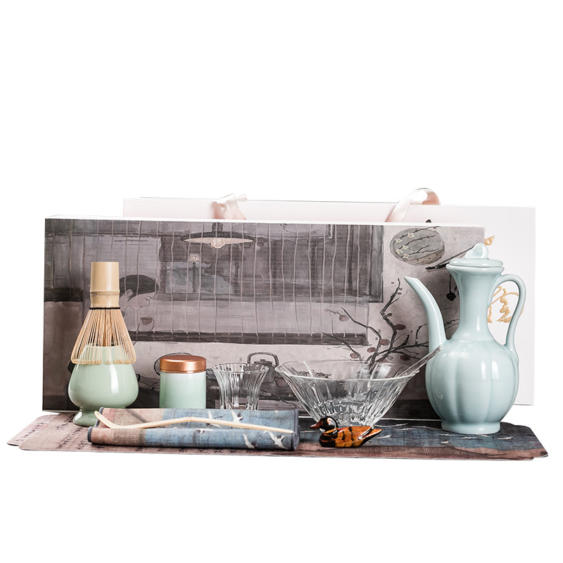 Bộ dụng cụ đặt trà Thời Nhà Tống, bình trà, bột trà, tách trà thủy tinh, trà phong cách nhà Tống, Bộ đầy đủ bộ trà, dụng cụ Matcha