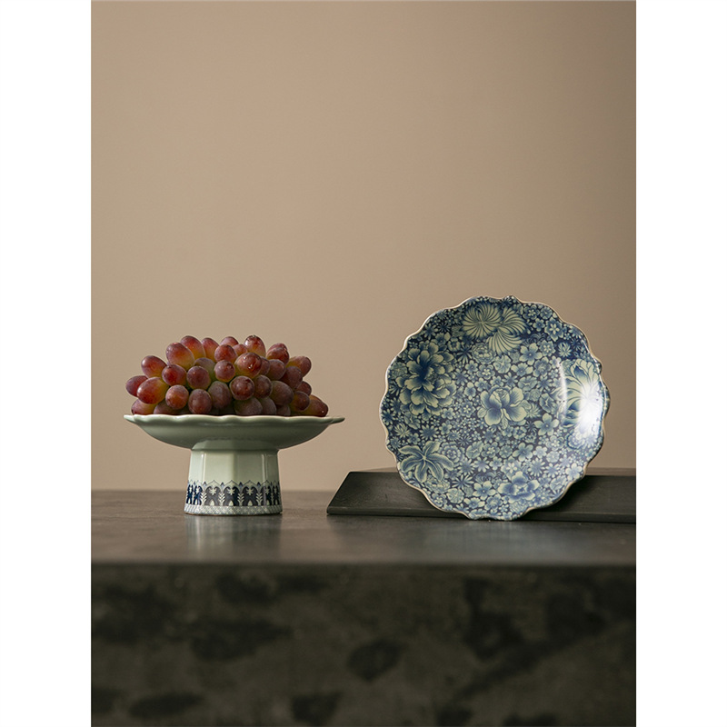 Khay đựng hoa quả Ru Kiln khay đựng hoa quả kiểu Trung Quốc cổ điển khay đựng hoa quả giải khát bằng gốm