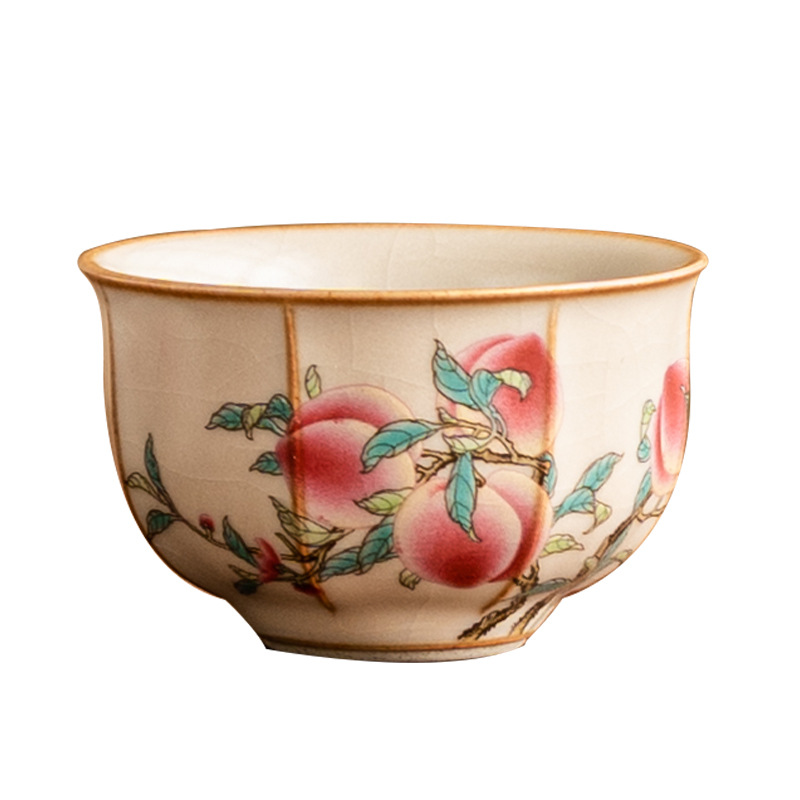 Cốc trà chín đào hoa hồng Ru Kiln cốc đơn dụng cụ trà gốm sứ cao cấp cốc trà uống trà gia dụng kiểu Trung Quốc cốc Kung Fu khách nhỏ