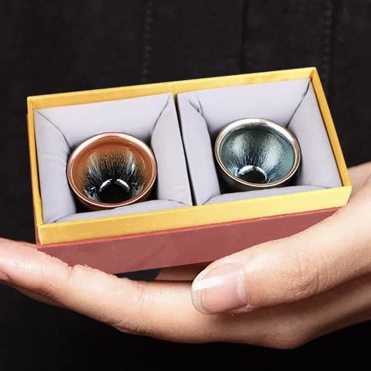 Jianyang Tuhao Jianzhan Yinhao Cặp cốc quặng thô sắt Bộ trà gốm sứ cốc chủ nhân cốc nhỏ giọt dầu cổ điển cốc hiếu khách gia đình