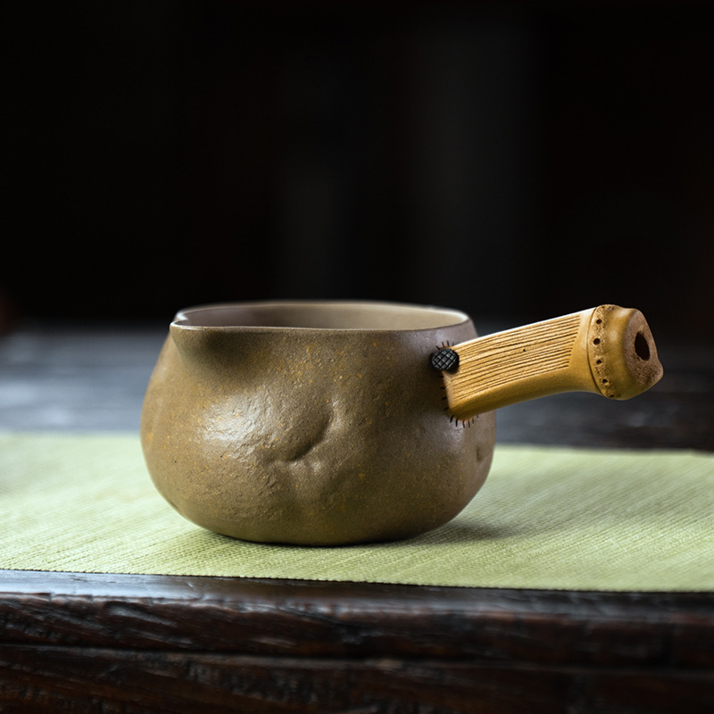 Cốc trà tử sa Nghi Hưng cốc trà tay cầm bằng tre, cốc sữa kiểu Nhật, dụng cụ trà, phụ kiện trà đạo, đồ trang trí cốc công cộng