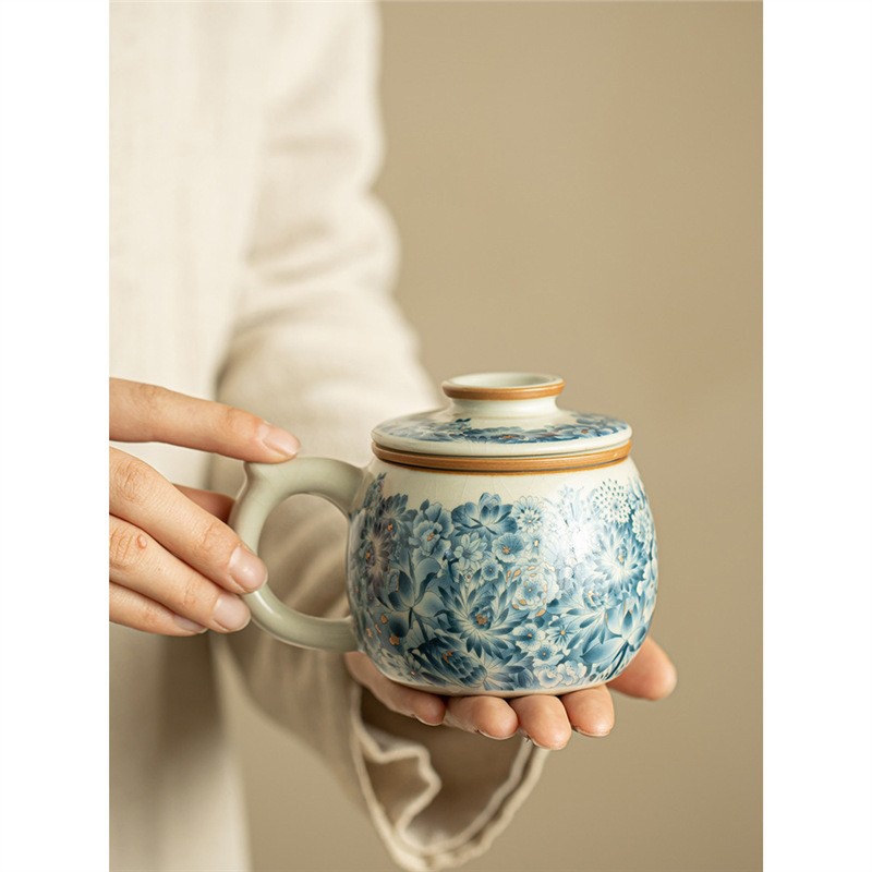 Cốc pha trà lọc gốm sứ Ru Kiln Jinwanhua Cốc pha trà tách trà cốc văn phòng có nắp chuyên dụng cá nhân