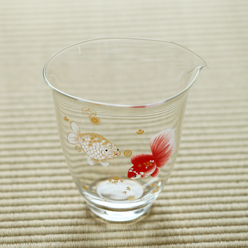 Cốc thủy tinh borosilicate trong suốt cao, vách ngăn trà decal thủ công, biển trà, phụ kiện trà đạo kung fu.