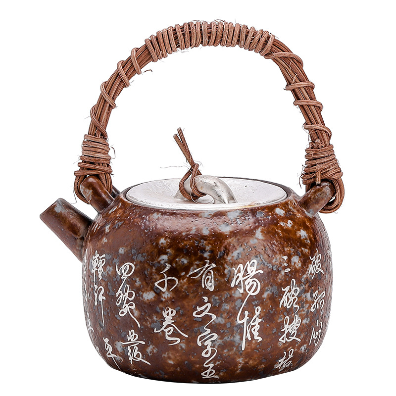 Bảy bát trà thơ mạ bạc mây đan chùm ấm pha trà cổ điển đất sét cũ lọc ấm đơn bộ trà Kung Fu hộp quà