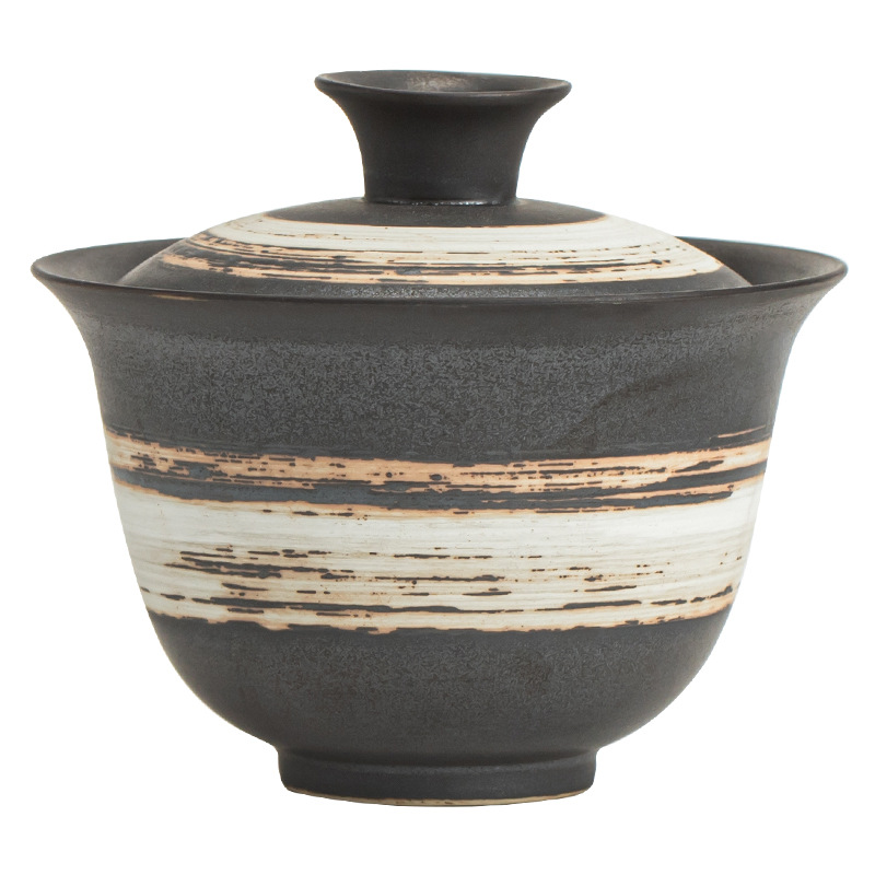 Dụng cụ pha trà Wabijifeng Kung Fu bát nắp nhị tài dụng cụ pha trà dung tích lớn Bát pha trà gốm sứ cổ điển gốm thô