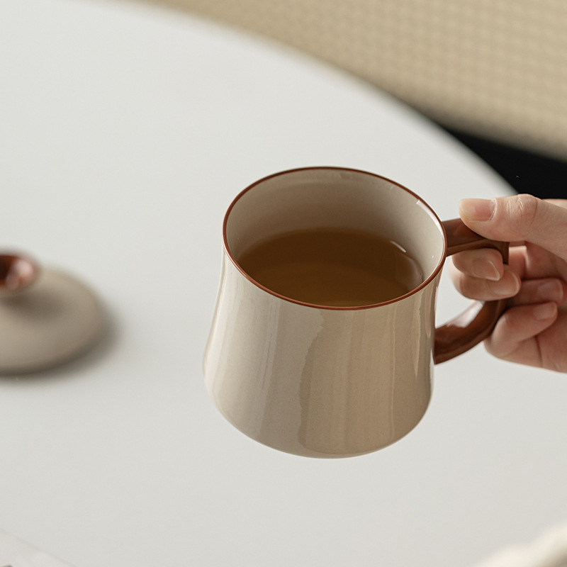 Cốc văn phòng Yan Song Cốc pha trà gốm sứ xám thực vật Cốc văn phòng cá nhân Cốc trà gia dụng có nắp