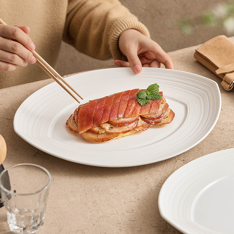 Đĩa ăn bít tết gốm sứ sọc, đĩa cá, đĩa gia dụng, đĩa hấp cá, bộ đồ ăn khách sạn cao cấp hai đầu, đĩa bày lớn