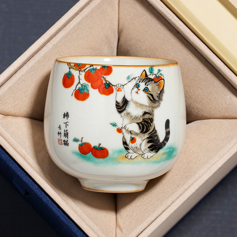 Ru Kiln Hồng Mèo Dễ Thương La Hán Cốc Trà Cá Nhân Master Cup Đơn Cốc Trà Bộ Trà Kung Fu