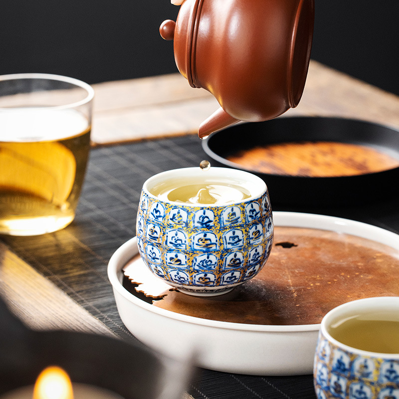 Cốc thiền nhỏ ngàn phật tráng men sứ cốc trà cốc chủ nhân tinh tế cao cấp chuyên dụng tách trà cốc trà bộ trà Kung Fu