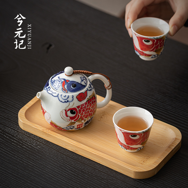 Bộ trà Kung Fu một ấm hai cốc cá rồng, hộp quà tặng gia dụng cao cấp sang trọng nhẹ, quà tặng quà tặng
