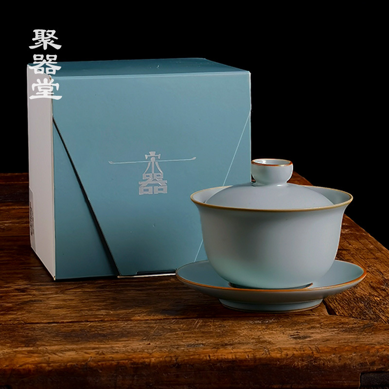 Bát phủ Sancai Ru Kiln kiểu Trung Quốc đựng trà, cỡ nhỏ, không nóng khi chạm vào, sứ Ru.