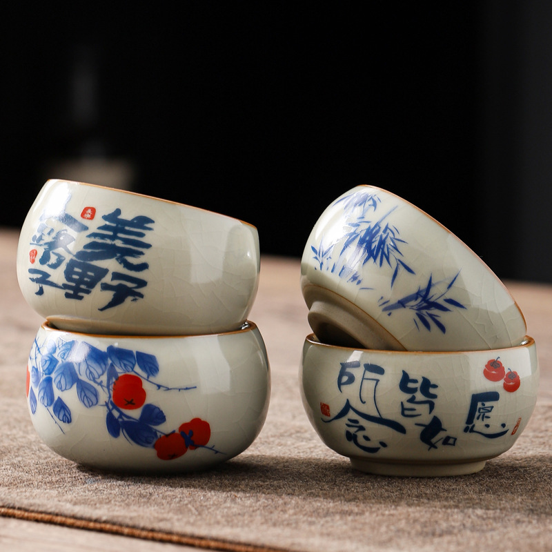 Cốc trà Ru Kiln cốc chủ nhân gốm sứ cốc pha trà gia dụng văn phòng cốc trà màu xanh và trắng cổ điển bộ trà Kung Fu cốc đơn