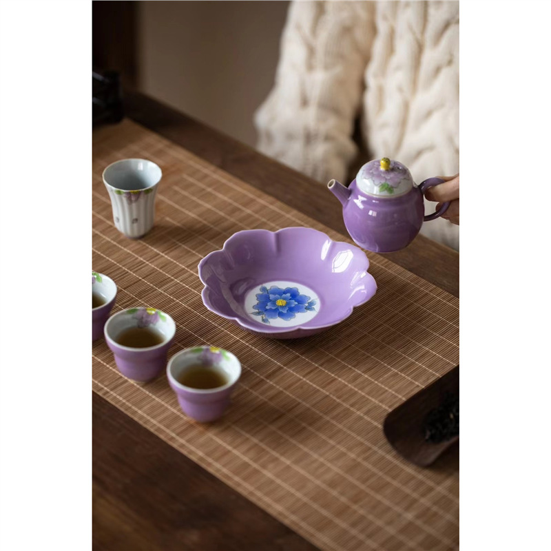Bộ ấm trà chữ nhỏ màu tím vẽ tay Bộ ấm trà Kung Fu ấm trà gốm sứ nhẹ sang trọng trọn bộ văn phòng nữ cao cấp