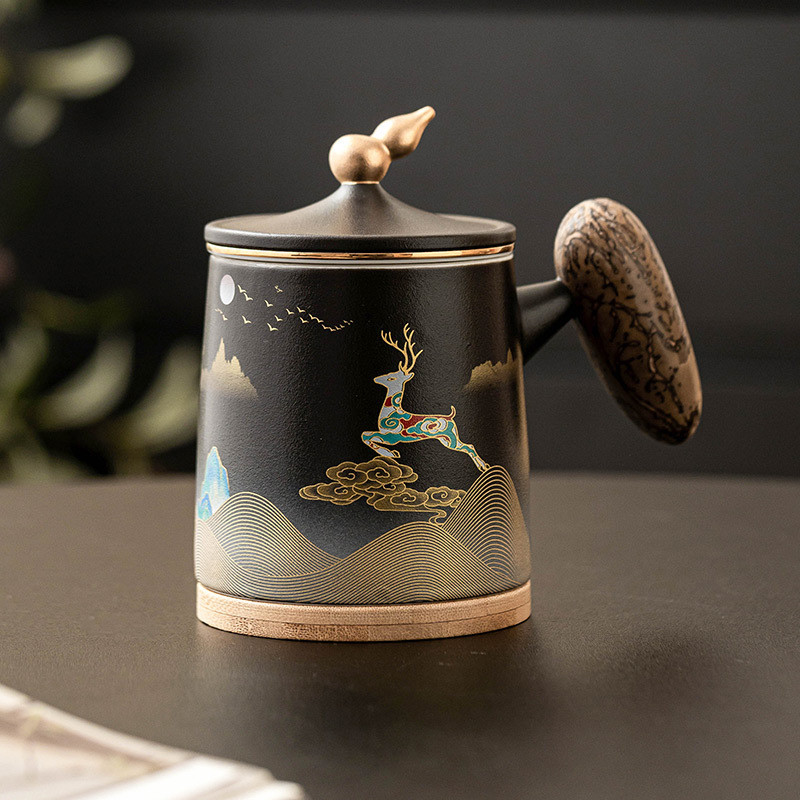 Cốc văn phòng gốm sứ Yi Lu Xiang Sui cốc tách trà có nắp cốc chuyên dụng cá nhân có giá trị cao cốc nước cốc