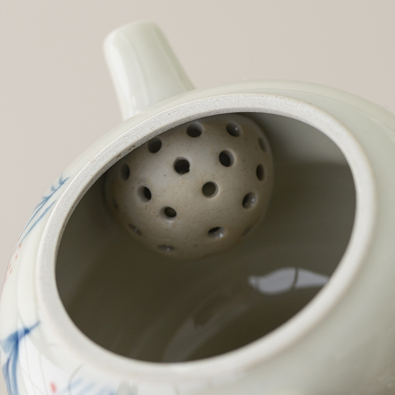 Xám thực vật vẽ tay hoa tử đằng bộ trà công phu ấm trà gốm sứ bộ trà du lịch gia dụng nữ một bình hai cốc