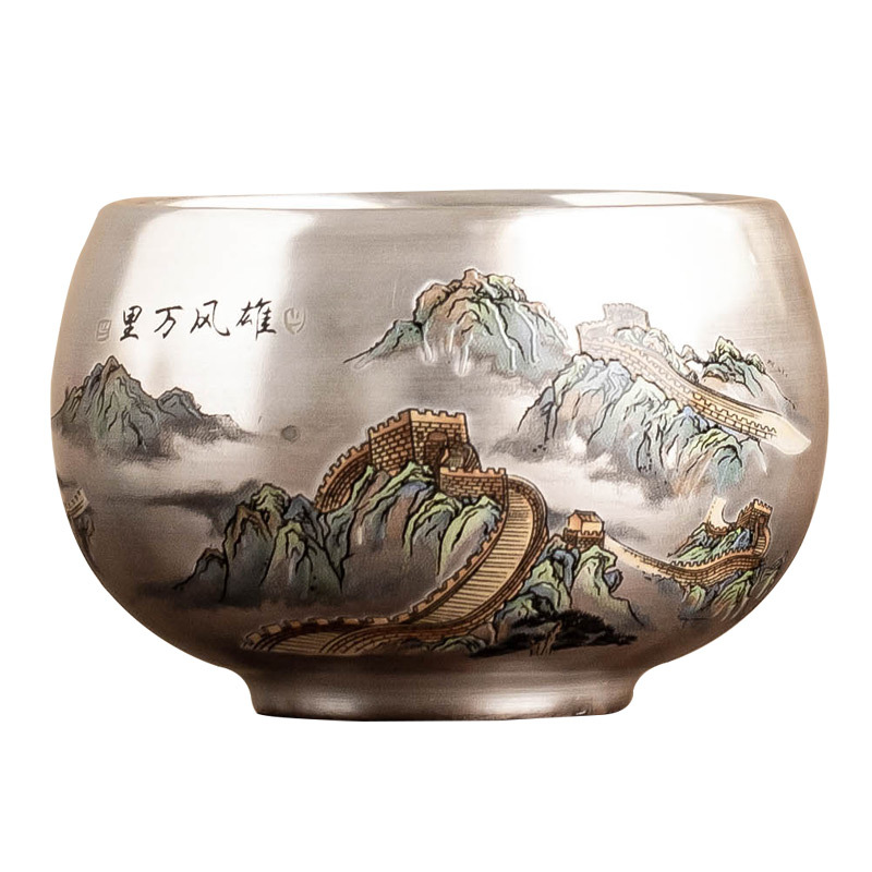 Nhà máy 999 cốc trà gốm sứ mạ bạc Xiongfeng Wanli Luohan cốc ánh sáng sang trọng cốc chủ sở hữu cốc trà cốc trà
