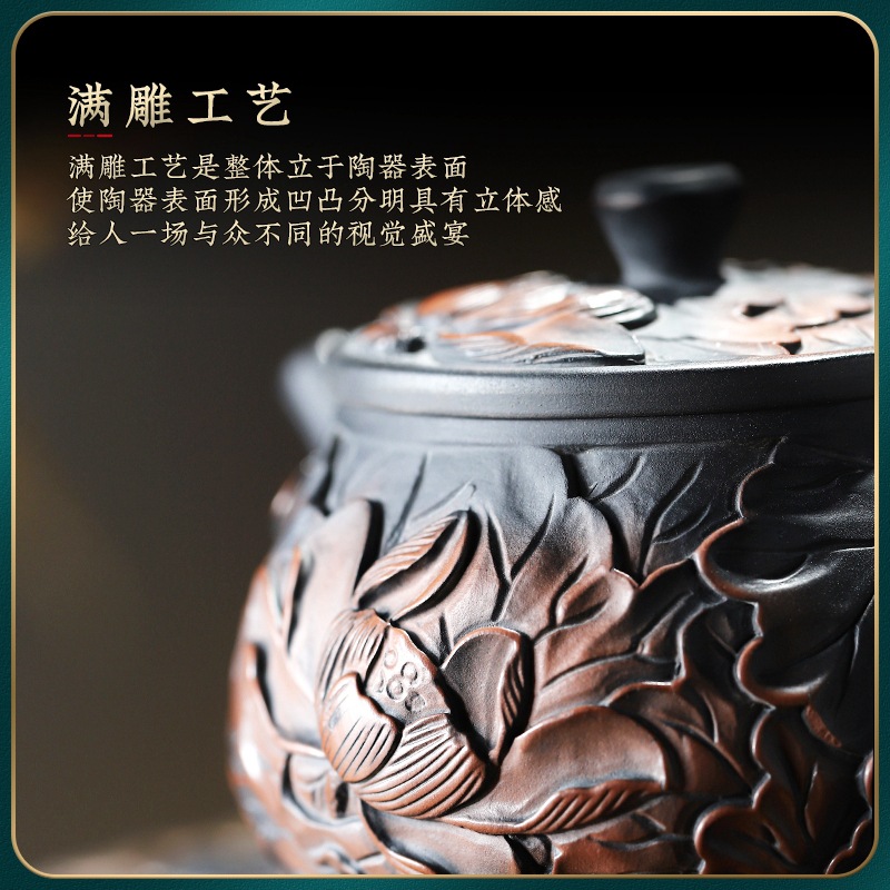 Ấm đá gốm tím ấm trà gốm sứ nổi ấm trà trà tử sa bộ trà cao cấp ấm trà ấm gia dụng có thể nuôi hoa sen