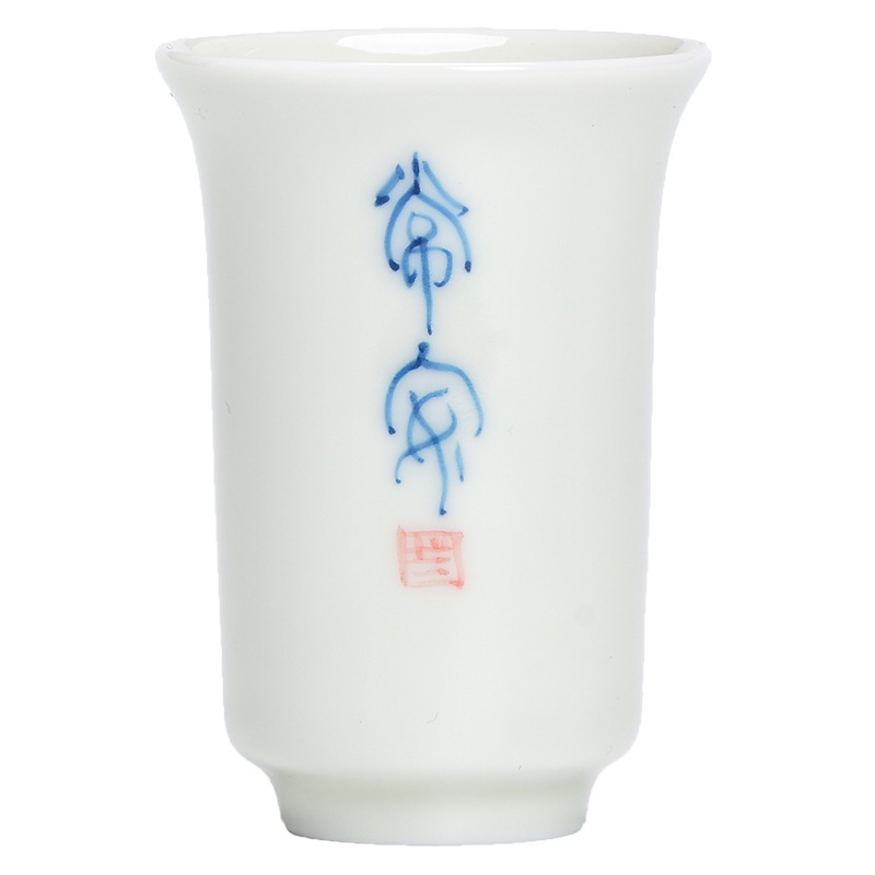 Cốc chủ sứ thư pháp VIẾT tay màu xanh và trắng tráng men cổ điển cốc đơn cốc hương thơm cốc trà Bộ trà Kung Fu cốc trà
