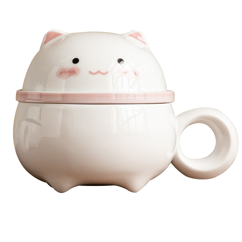 Cốc pha trà thỏ dễ thương cốc văn phòng tách trà chuyên dụng cho nữ cốc gốm sứ kiểu Trung Quốc có nắp